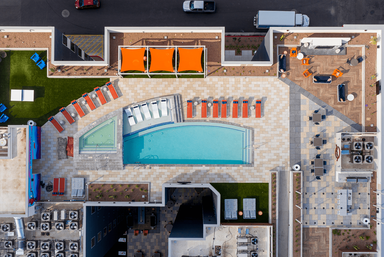 aerial view of a swimming pool