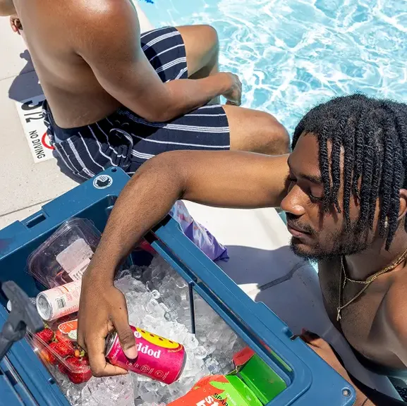 young men poolside